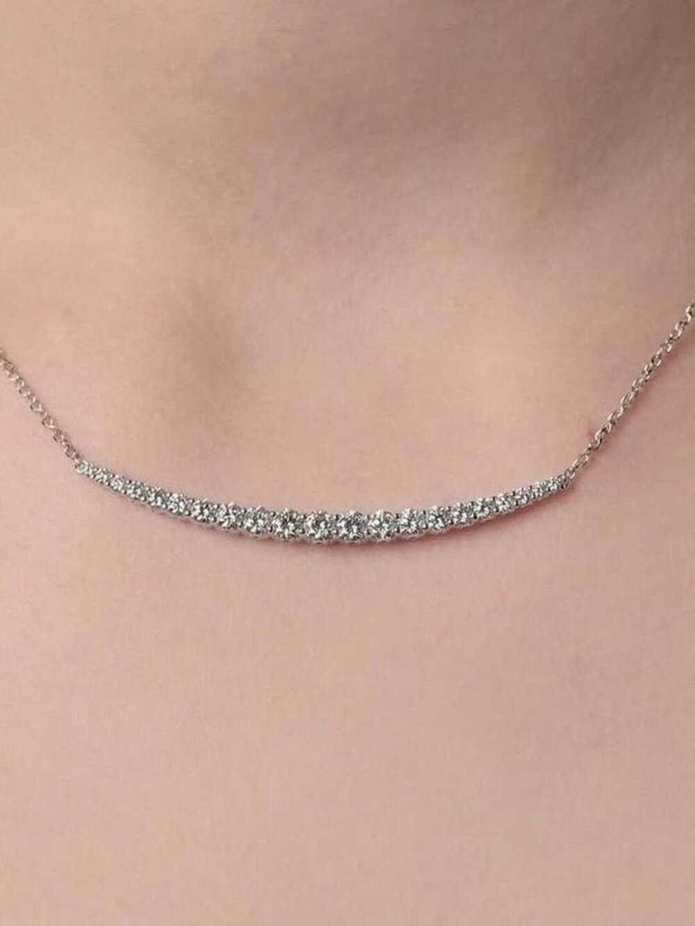 Sterling Silver Crystal Bar Necklace - Silver
